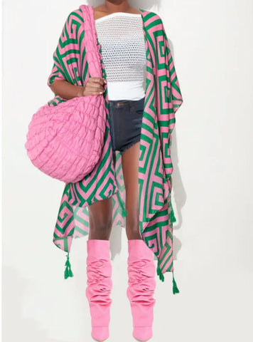 Pink Geometric Poncho Cover-Up