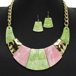 Acetate Necklace w/Gold accents in Pink and Green