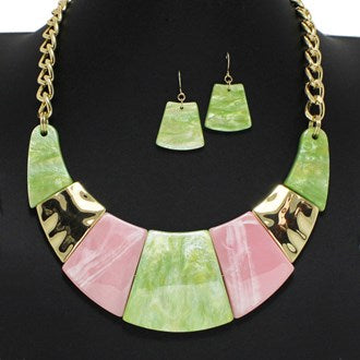 Acetate Necklace w/Gold accents in Pink and Green