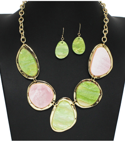 Acetate Necklace in Pink and Green