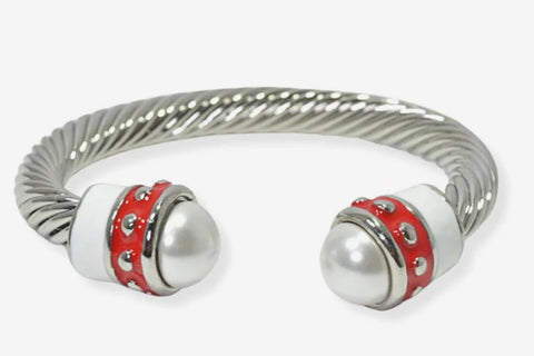 Chunky Cuff Bracelet Red and White