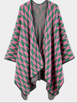 Geo Print Wrap Shawl in Pink and Green