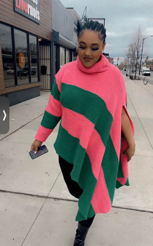 Hot Pink and Green One shoulder Sweater