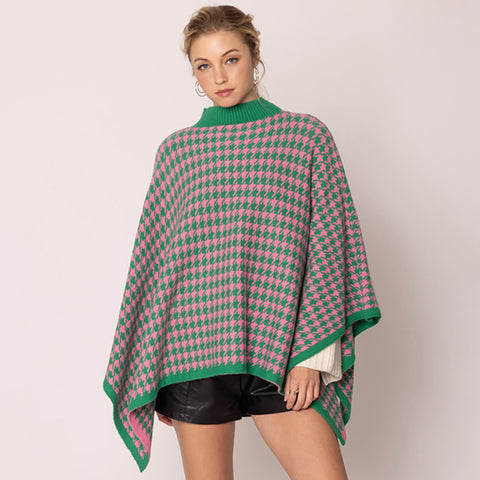 Pink and Green Houndstooth Poncho