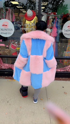 Pink and Powder Blue Fur Faux Coat