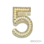 Large gold pearl rhinestone 5 brooch