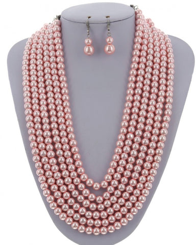 Multi-Strand Pink Pearl Necklace