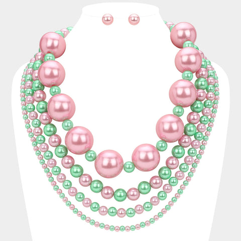 Oh my Pretty Pearls Necklace in Pink and Green
