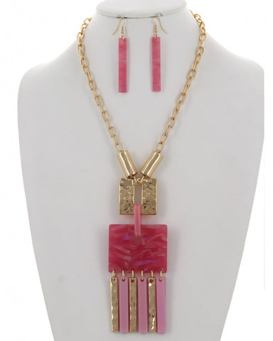 Pink Acetate and Gold Necklace