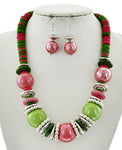 Bead Necklace in Pink and Green