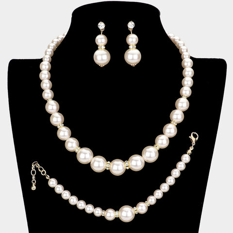 Simple Cream Pearls w/bling Necklace