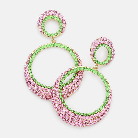 Stunner Double Hoop Earring in Pink and Green