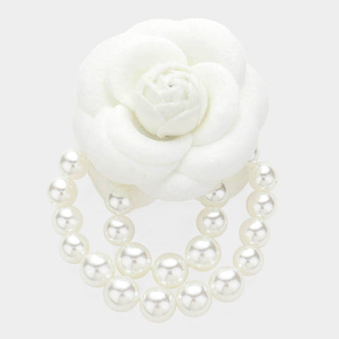 White Rose and Pearl Brooch