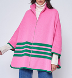 Zip Poncho in Pink and Green