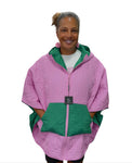 Pink and Green hooded Puffer Cape