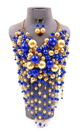 Blue and Gold Waterfall necklace