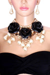 Gold and black flower necklace set