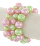 3 Strand Pink and Green Pearl Stretch Bracelet AKA