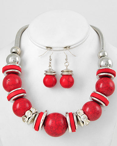 Red and Silver Bead Necklace