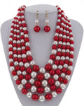 Red and White 5 Strand Pearl Necklace