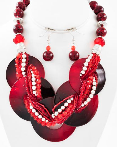 Shell Twisted Necklace in Crimson