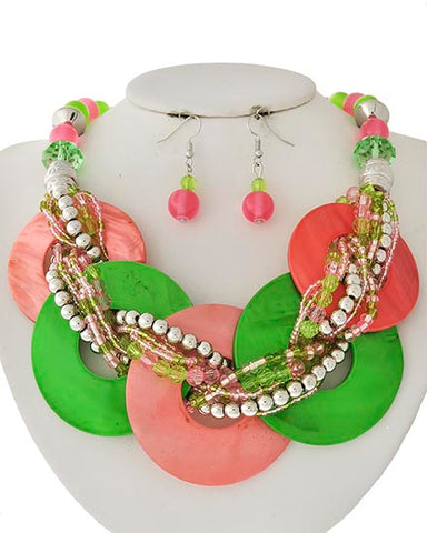 Shell Twisted Necklace in Pink and Green