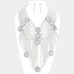 White pearl rhinestone necklace set