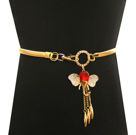 GOLD STRETCH BELT WITH RED ELEPHANT CHARM